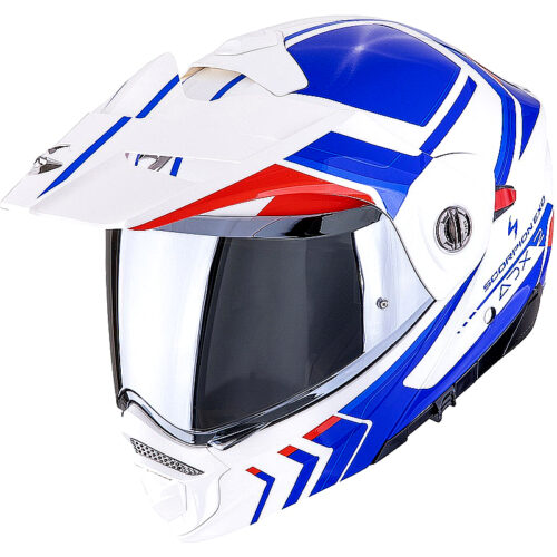 Casco abatible Scorpion ADX-2 blanco/azul/rojo con visera solar