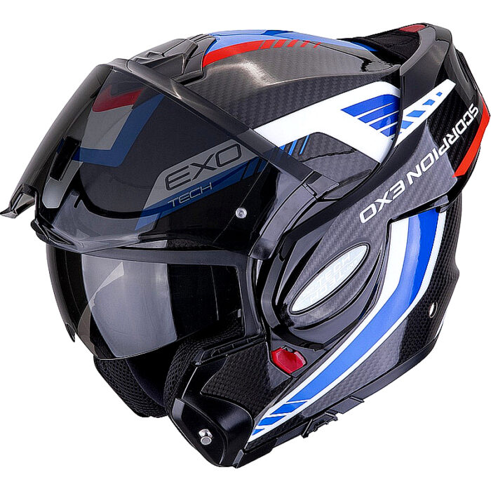 Casco abatible Scorpion Exo-Tech Carbon negro/azul/rojo - Imagen 2
